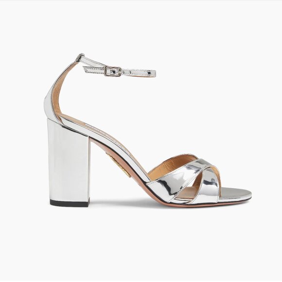 Aquazzura Divine 85MM Metallic Block-Heel Sandals - Picture 1 of 11